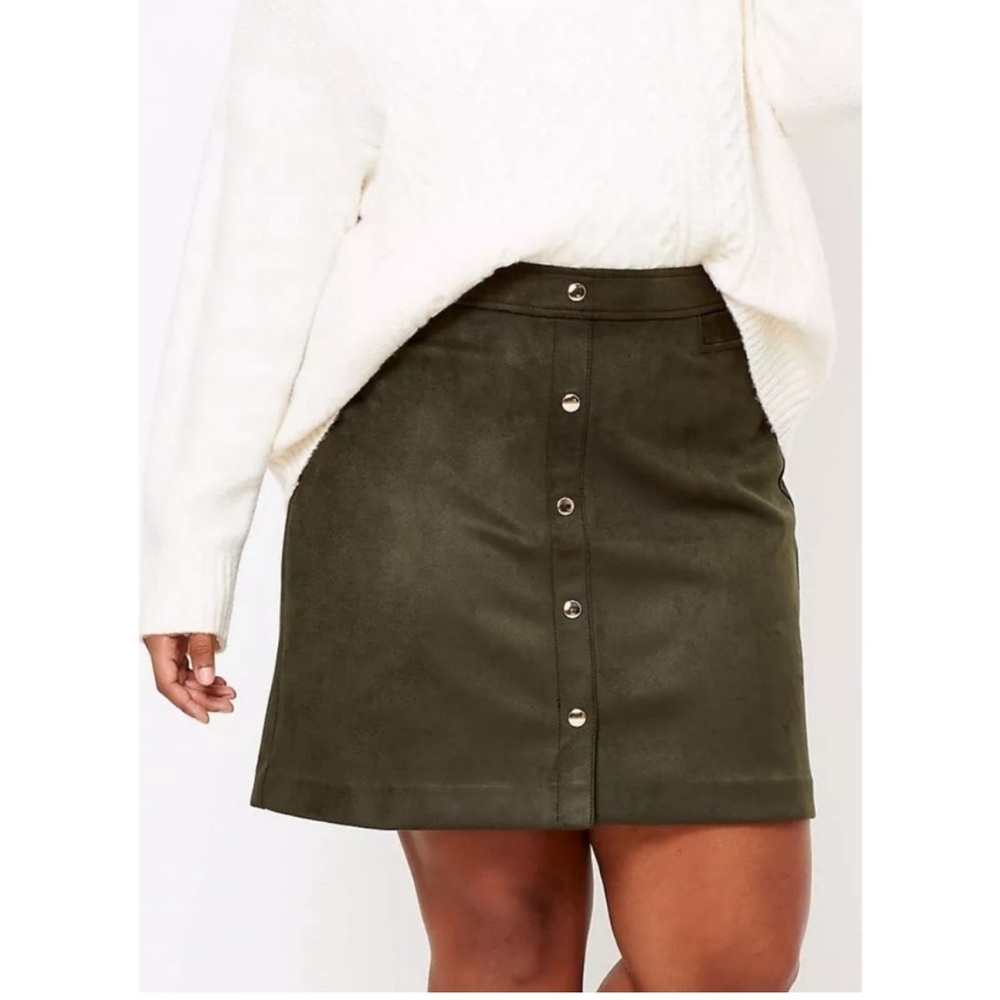 Olive Green Button-Front Mini Skirt